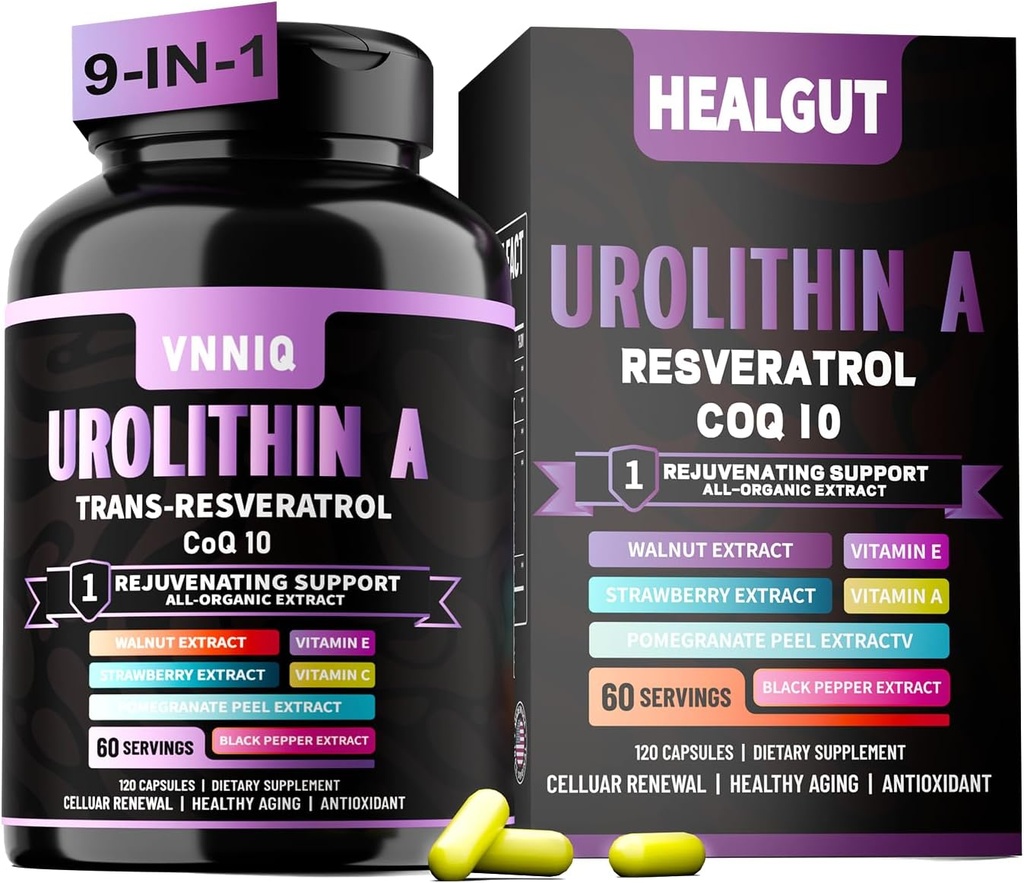 Urolitina lipozomal A Plus Capsule-1200 mg, Skin Cellular de sănătate susţinut şi anti-îmbătrânire, Suplimente de extract de plante organice pentru femei şi bărbaţi,180 capsule- 60 Servire