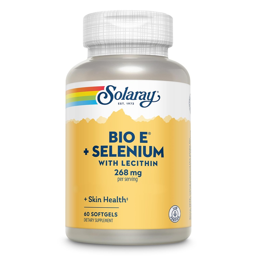 Bio Vitamina E 400 UI (268 mg) cu Seleniu 100 mcg şi lecitină - Suport tiroidian, Antioxidant şi Supplement de suport imun, Absorbţie ridicată, Lab Verificat, 60 zile Garanţie, 30 Serviri, 60 Softgels