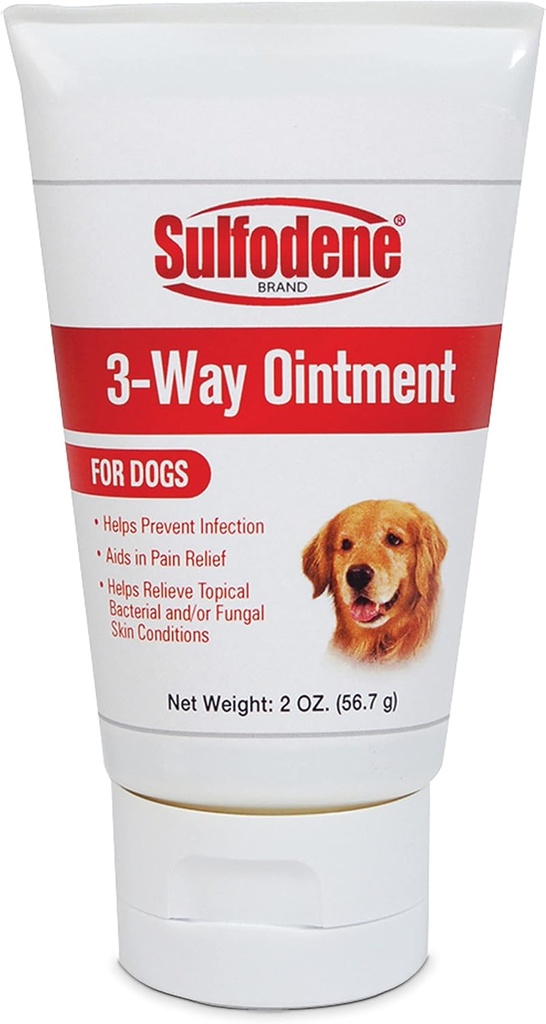Sulfodene Dog Wound Care 3-Way Ointment, Relieves Durere și prevenirea infecției pentru tăieturi de câine, zgârieturi, biți și leziuni, 2 Ounce