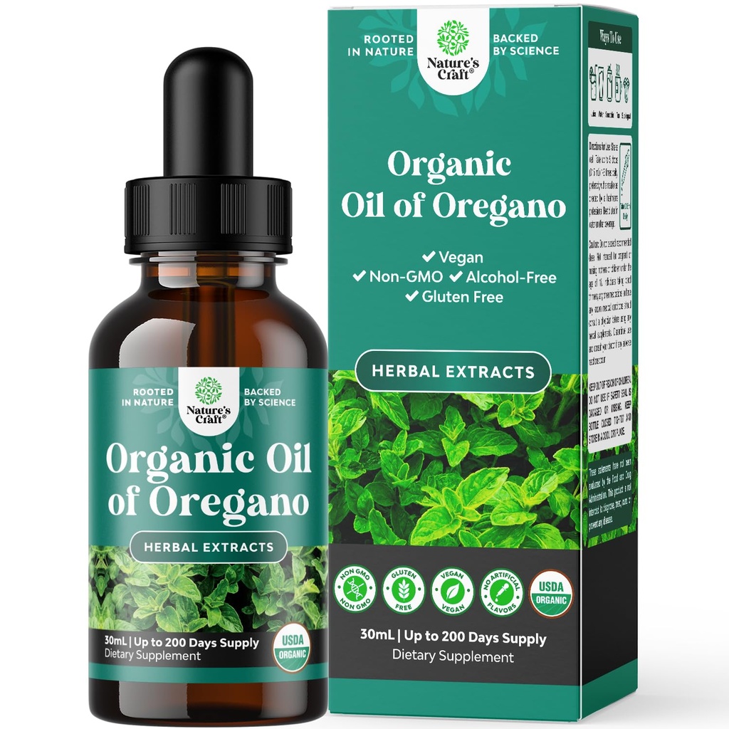 Picături organice de ulei Oregano - ulei lichid super concentrat de Oregano cu Carvacrol 60% pentru Digestion & Imunity Support - Extract de plante lichide Tinctură pentru rezistența imună și intestine sănătoase - 30 ml