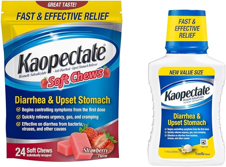 Kaopectate Anti-Diareceal Soft Chews 24 Conte and Uset Stomac Relief lichid 11 Fl Oz