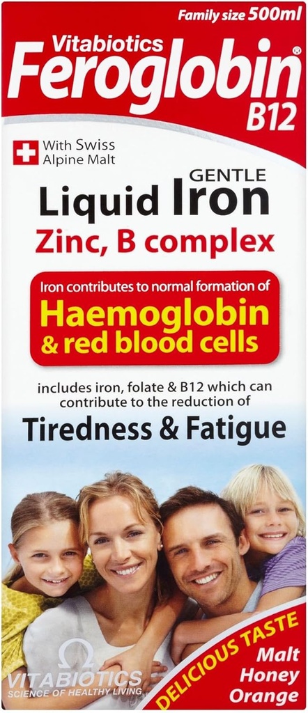 6 Unităţi (Pachet vrac) Vitabiotice Feroglobina B12 Fier lichid blând, zinc, minerale şi vitamina B Complex 500ml