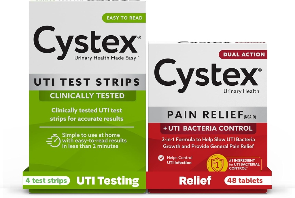Infecția cu tractul urinar (UI) Stripuri de testare + Ameliorarea durerii: 4 Stripuri de testare & 48 Capsule
