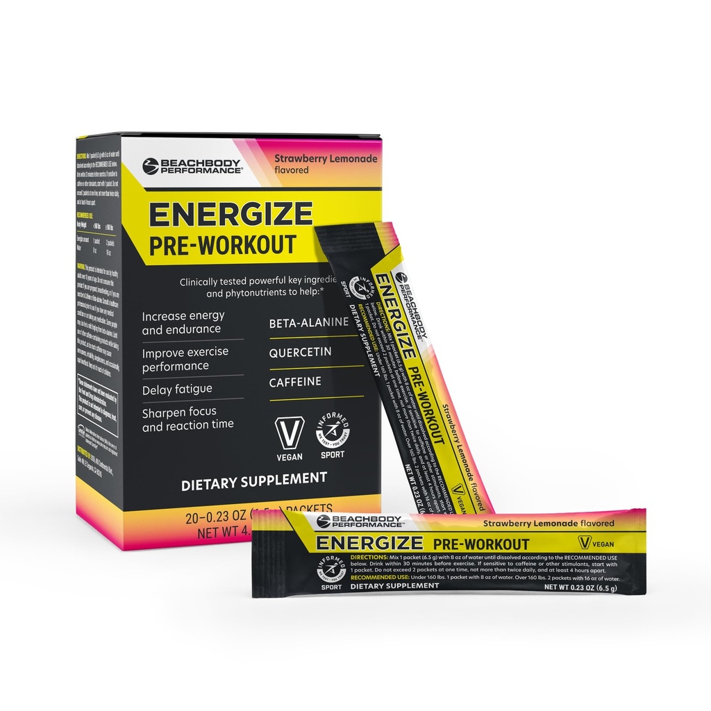 BODi Energize Pre Workout Powder - Beta-Alanină, Querbetin & Low-Dose Cafeina Formula pentru Enhanced Energy & Focus, Creșterea energiei și Suplimentul de rezistență, căpșuni Lemonade aromate, 20 Sticks