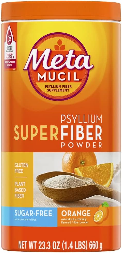 Metamucil Psyllium Sugar-Free Super Fiber Powder, Orange, 23.3 oz