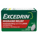 Excedrin Migrene Relief Caplete pentru simptome de migrenă, Acetaminofen 250mg, Aspirină 250mg, Cafeină 65mg, Durere Reliever, 24 Conte