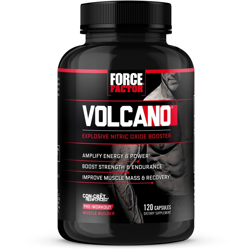 Force Factor Vulcano Pre Antrenament Nitric oxid supliment booster pentru barbati cu Creatina si L-Citrulina la stimularea si energie, Ajuta la construirea musculare, pompa mai bine si antrenament, 120 capsule