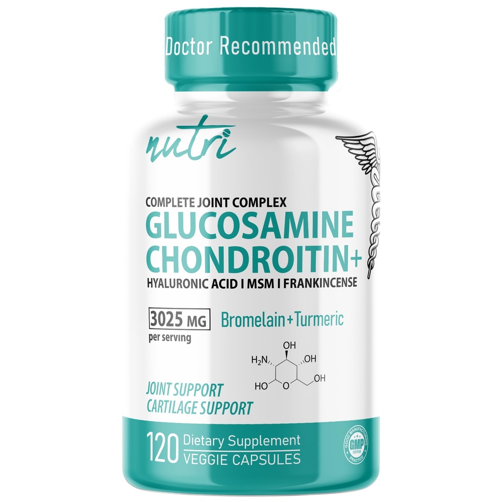 Fusions Natural Glucosamine Chondroitin MSM Turmeric Boswellia - Supliment de sprijin comun - 120 capsule - Chondroitin capsule sulfate - cu acid hialuronic - suporta sanatos oase