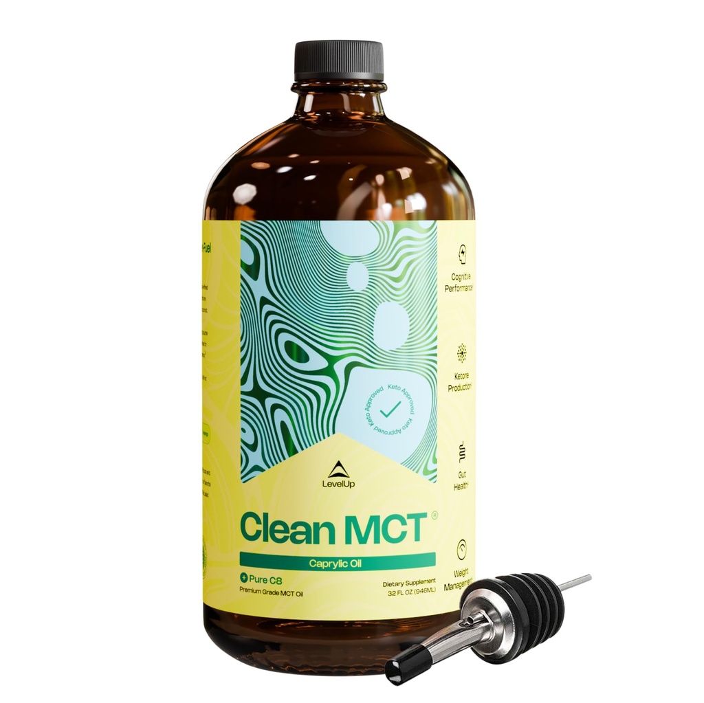 NivelUp Clean MCT Ulei - 100% Caprylic C8 pentru energie, Focus, Gut Health, Brain Superfuel - Keto Supliment pentru Ketogenic cafea și cetone - Non-GMO (32 oz sticla)