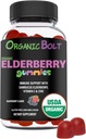 USDA Organic Elderberry Gummies - Potență mare 150mg Gume organice elderberry pentru adulți și copii cu vitamina C & Zinc - Suport imun Gumies - Vegan, Gelatină & Gluten gratuit - 60 Conte