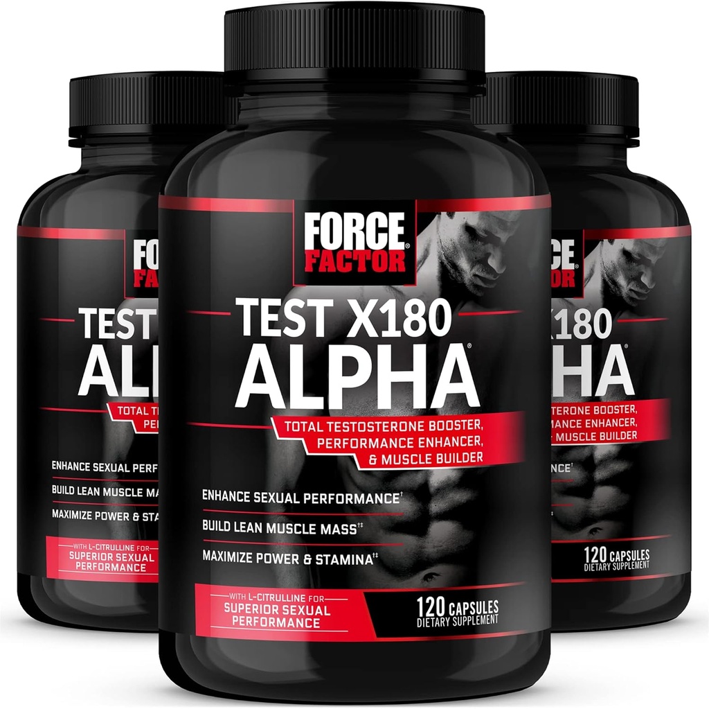 Force Factor Test X180 Alpha, Testosteron Booster pentru bărbați, Testosteron Supliment cu L-Citrullina pentru a ajuta la construirea musculare și de putere, Boost oxid azotic pentru performanță, 120 Conte (Pachet de 3)