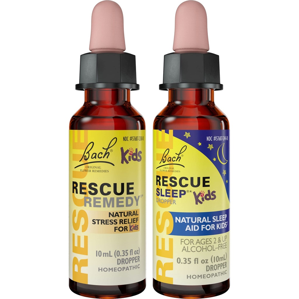 Copii zi și noapte Bundle, Bach RESCUE Remedy Kids Dropper [și] RESCUE Sleep Kids Dropper- 2-Pk, Stres Relief & Sleep Support with Natural Flower Esssences, Homeopatic, Non-Alcohol Formula, 10mL Ea