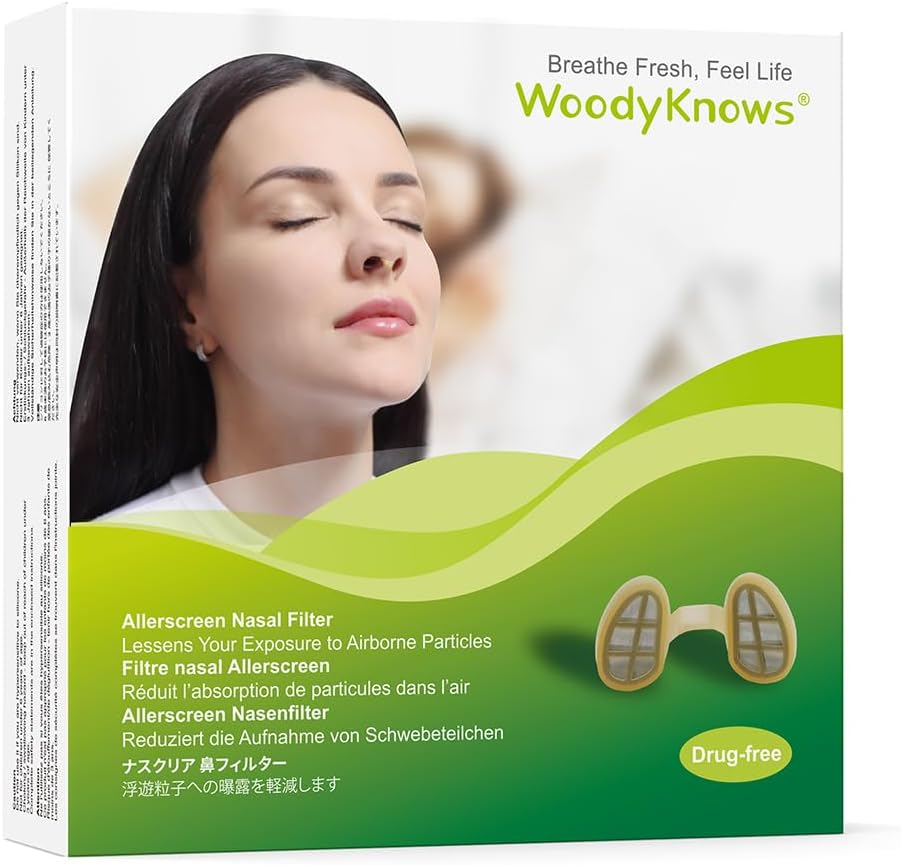WoodyKnows 3 Allerscreen filtre nazale cu 12 perechi de filtre de înlocuire, model 2024, ajutor alergii sezoniere și praf (margine, 3 filtre + 12 înlocuiri)
