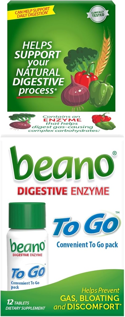 Beano Pentru a merge de prevenire a gazelor, alimentare Enzima Supliment alimentar, Ajutor Digest alimente de gaze de productie, 12 tablete