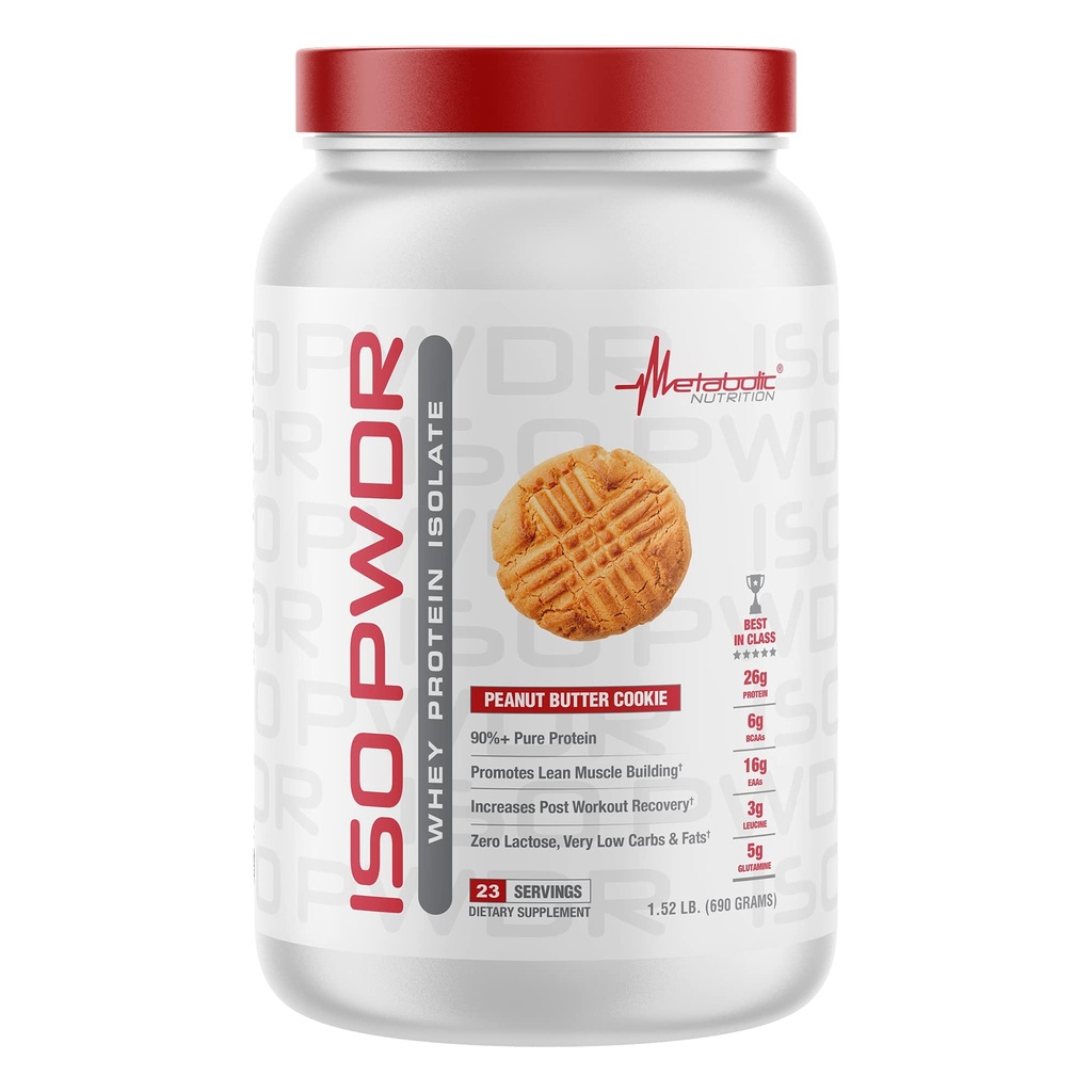 Metabolic Nutritie Whey Proteine Izolate ISO PWDR Unt de arahide Cookie, 1.54lb, 23 Servings, 26g Proteine, Digesting rapid, Zero carbohidrati, Aroma delicioasa, carbohidrati foarte mici si grasime, Zero Lactoză