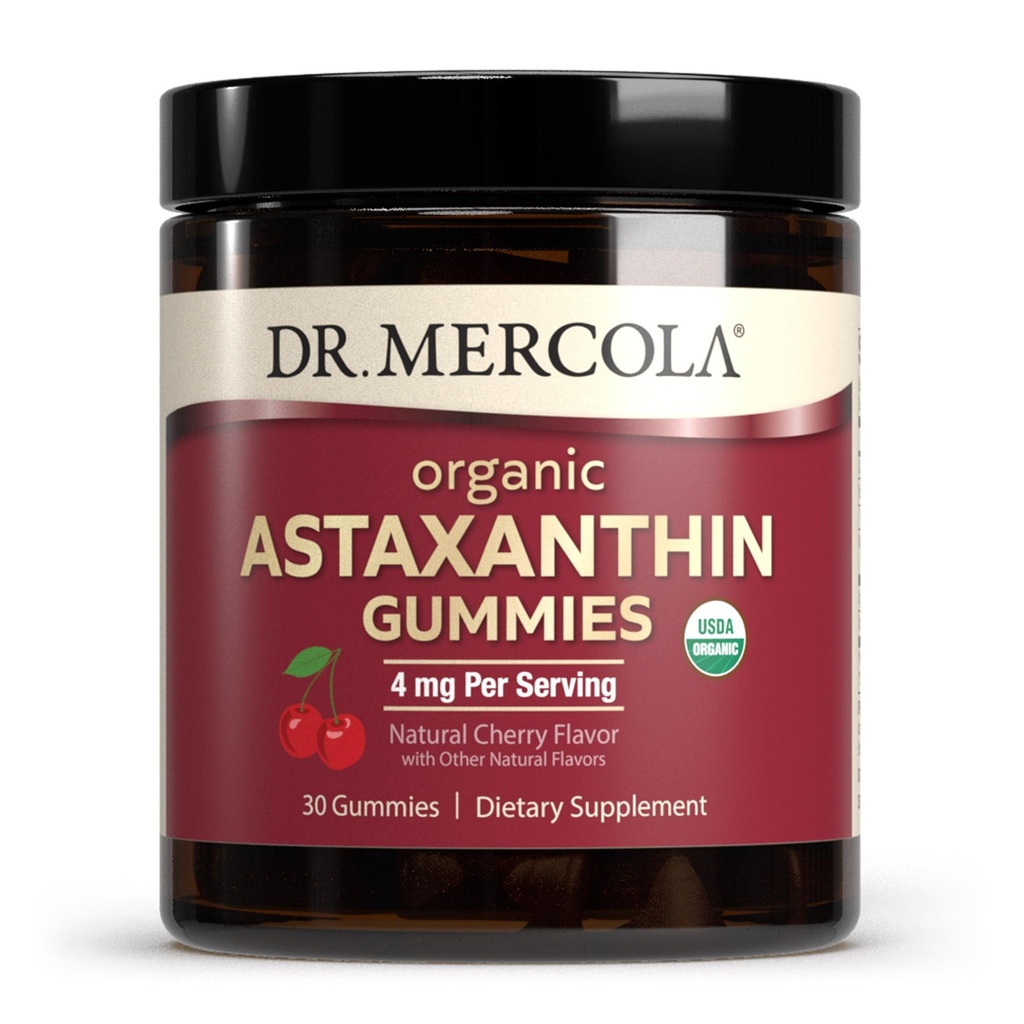 Dr. Mercola Organic Astaxanthin Gummies, 30 Servings (30 Gummies), 4 mg Per Serving, Dietary Supplement, Antioxidant și Immune Support, Certified Organic, Non-GMO