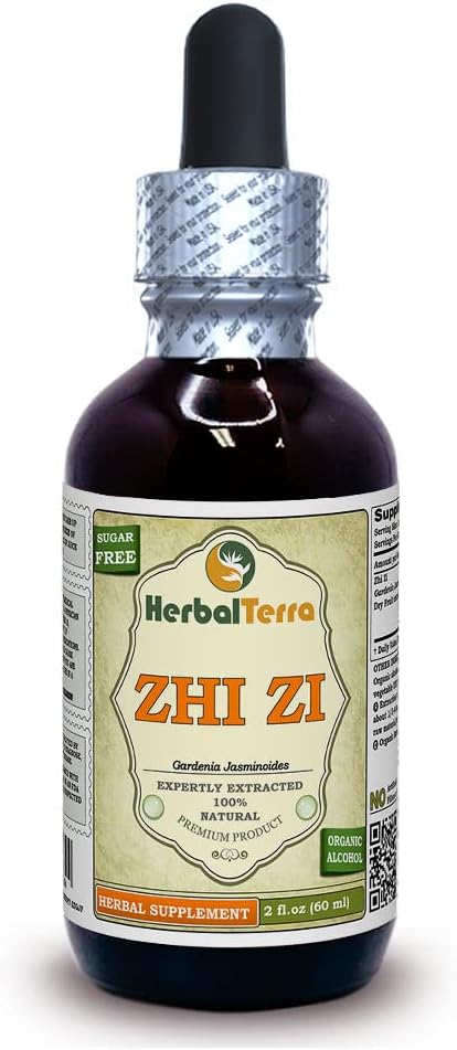 Zhi Zi, Gardenia (Gardenia Jasminoides) Tincture, Extract lichid de fructe uscate organice (Brand Name: HerbalTerra, Proudly Made in USA) 2 fl.oz (60 ml)