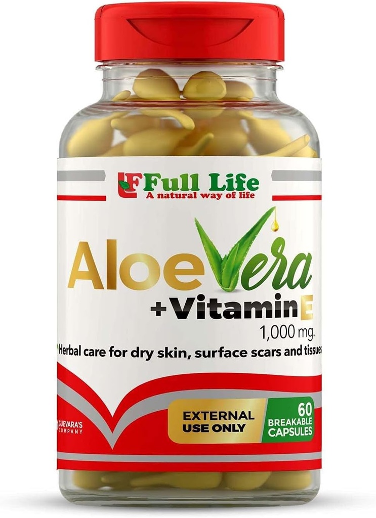 Full Life Aloe Vera + Vitamina E, 60 Capsule fisurabile - hidratare, anti-imbatranire - ingrijirea sanatoasa a pielii