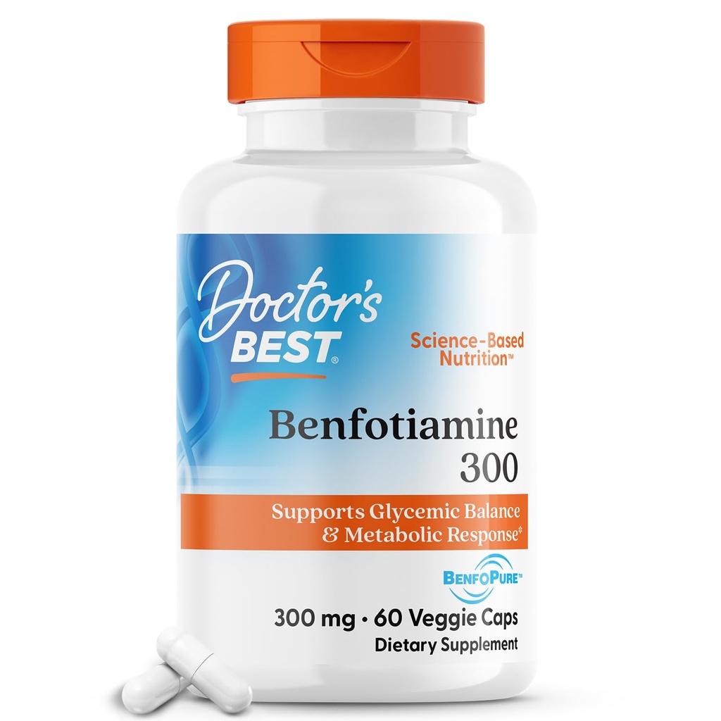 Cel mai bun Benfotiamine 300 cu BenfoPure, ajută la menținerea metabolismului glucozei sănătoase, non-GMO, Vegan, Gluten gratuit, Soy Free, 300 mg, 60 Veggie Caps