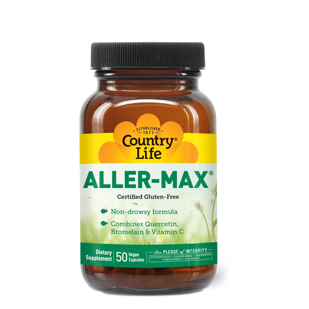 Viața de țară Aller-Max - Quercetin Suplimente cu Bromelain - Suport Immune cu vitamina C, Zinc, și Blend botanic - Certified Gluten-Free, Vegan (50 Conte (Pachet de 1))