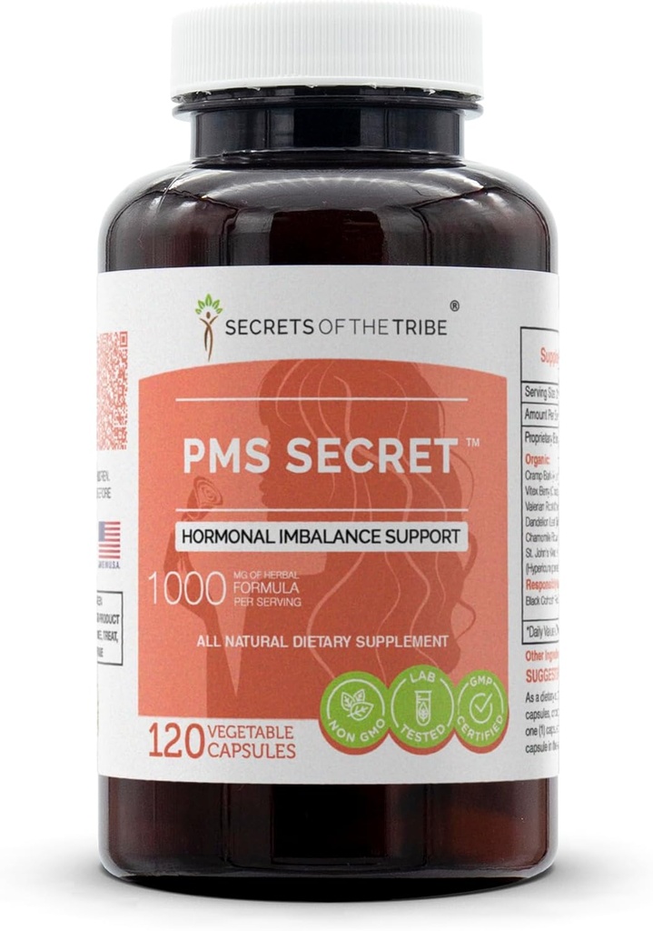 PMS Secret 120 Capsule, 1000 mg, Black Cohosh, Cramp, Vitex, Valerian, Dandelion, Mușețel, Sf. John's Wort. Suport pentru dezechilibru hormonal (120 capsule)