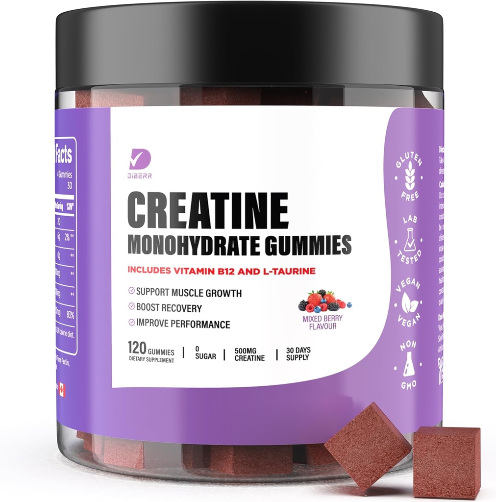 Creatine Gummies - Creatine Monohidrat Gummies for Men & Women - 5g of Creatine Monohidrat per Serving- Creste Focus, Putere, Rezistenta -Constructie muschi, Zahar Free, Vegan, Non-GMO 120 Ct