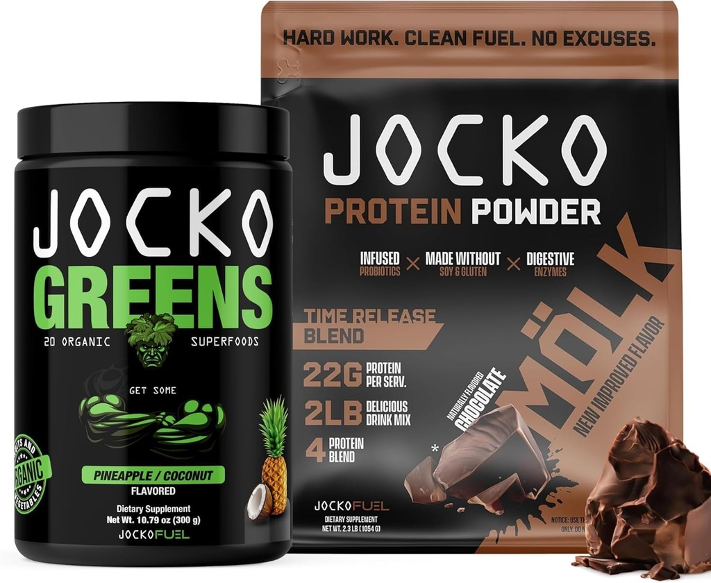 Jocko Fuel 2 Pack Bundle - Jocko Greens Pulbere + Ciocolata Mölk Pulbere de proteine