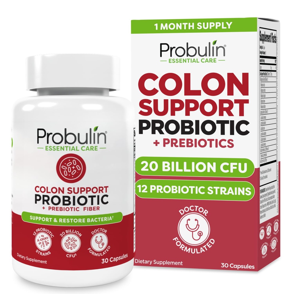 Probulin Colon suport supliment probiotic, Curaj zilnic, Digestive, și Imun sănătate Probiotice capsule pentru bărbați și femei, 20 Miliarde CFU, Vegan, 30 Conte Sticla