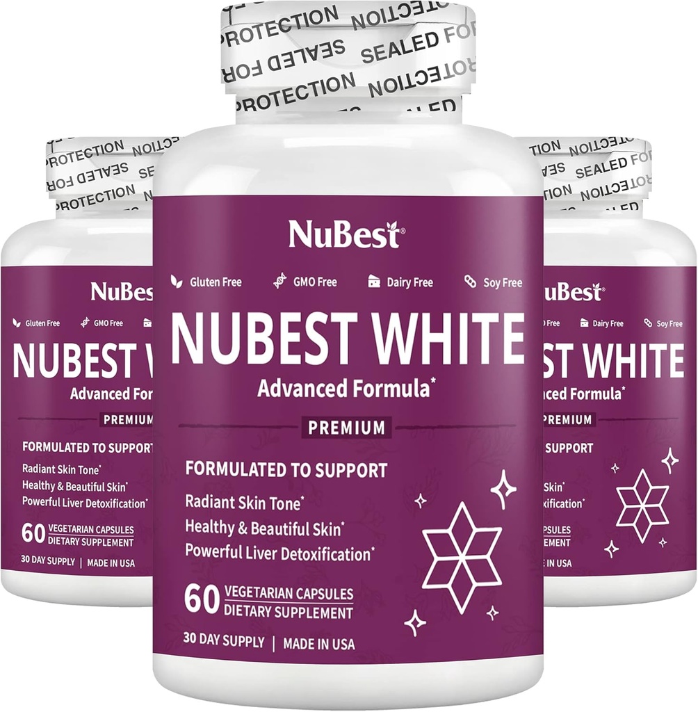 NuBest White - Suporturi Piele frumoasă și radiantă cu glutatione, Milk Thistle Extract, L-Cysteine, plante aromatice prețioase și vitamine (3 ambalaj)