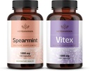 HERBAMAMA Spearmint și Kit Vitex - Bundle of 1000 mg Spearmint Leaf & Vitex Chasteberry Capsule - Vegan, Non-GMO, Gelatină-Free - 2 Pack