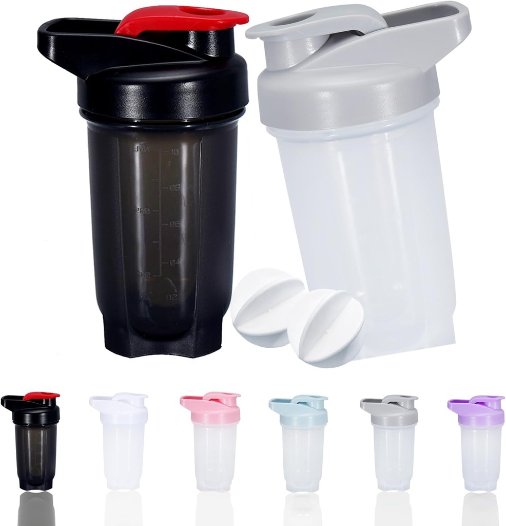 Shaker Bottle Proteine Shakes Cup și 10-Ounce / 300ML ShakerBottle cu bile Whisk, Set de ShakerBottles proteine, non-BPA plastic (Black+Grey(2PCS)))