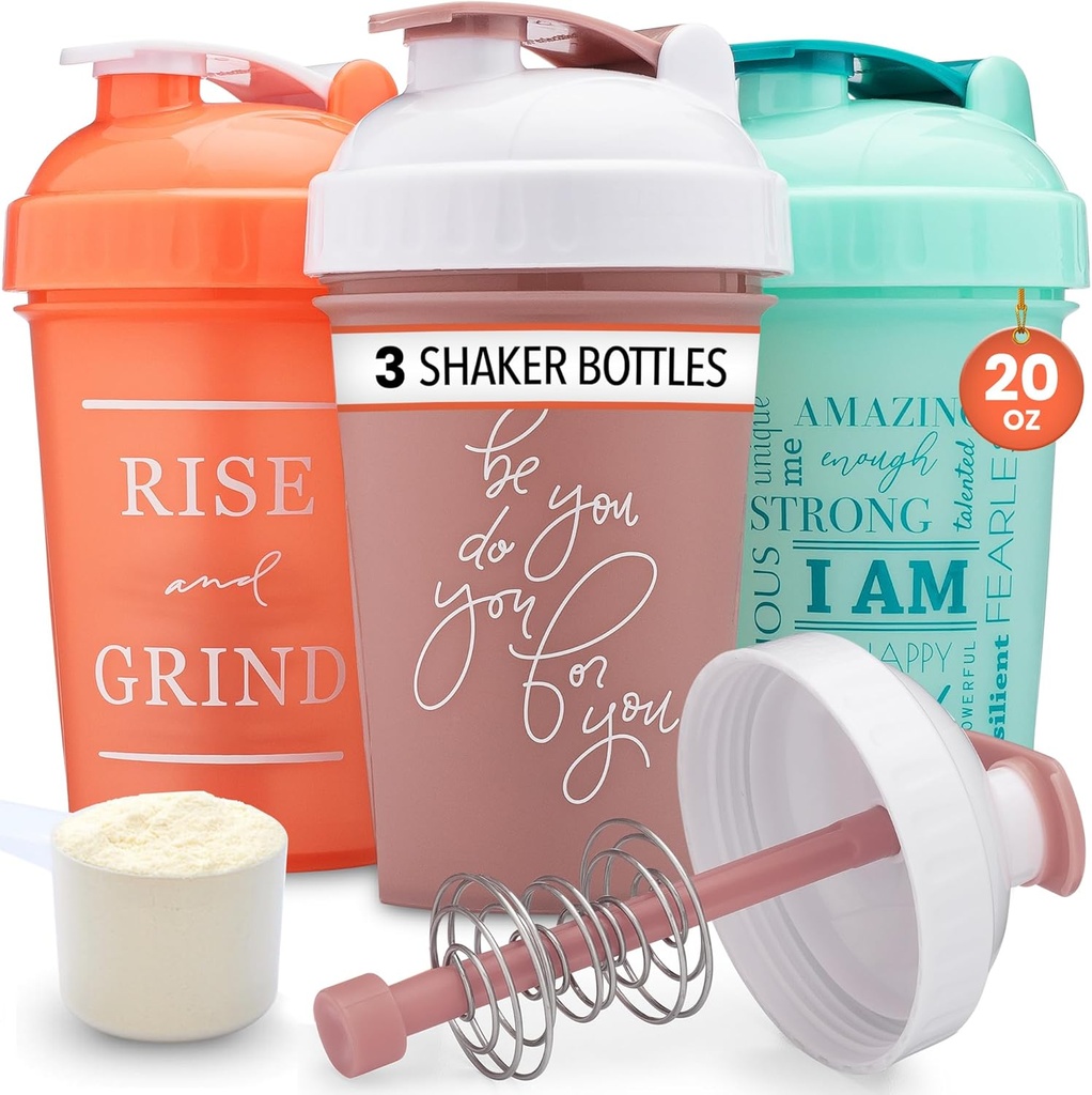 GOMOYO [3-Pack] 20-Ounce Shaker Sticla cu Action-Rod Mixer 