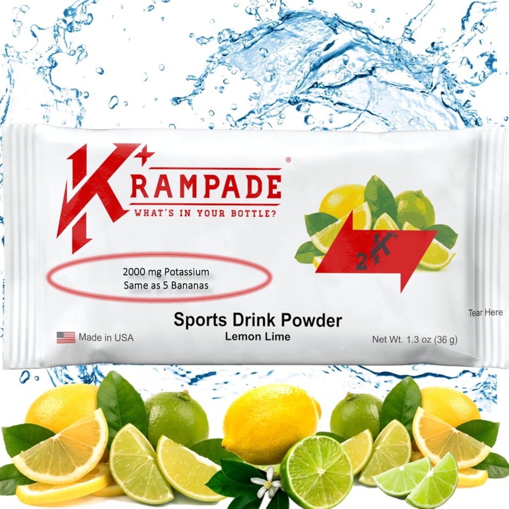 Krampade Original 2K - 2000mg High Potasic Cramp Relief Electrolyte Drink Powder: Recuperare mai rapidă, Oboseală mai lentă, Hidratare optimizată 