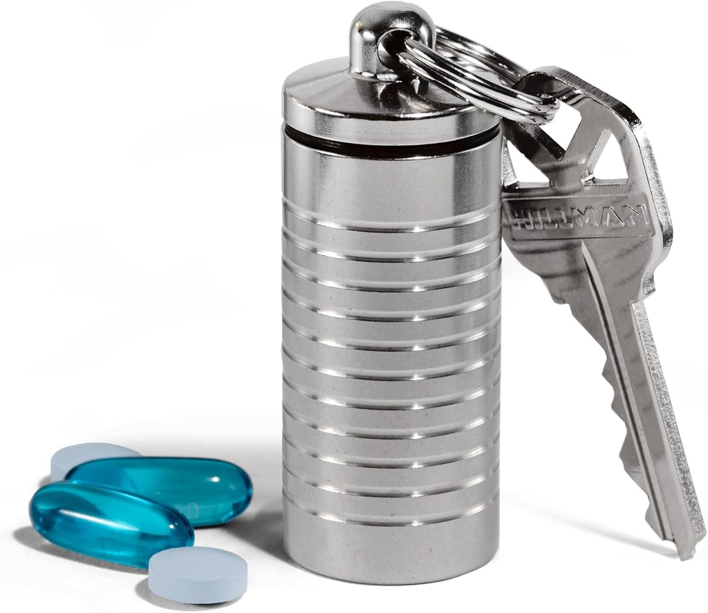 Cielo Pill Holders - Wide Single Chamber Nitroglicerină Keychain Pill Holder, Made in USA, Sille Steel Pill Keychain Container, Pilulă impermeabilă cu camere personalizabile