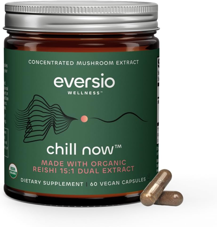 Chill Acum Reishi Organic supliment ciuperci - 15:1 Reishi Extract dublu în 60 capsule Vegane (250 mg)