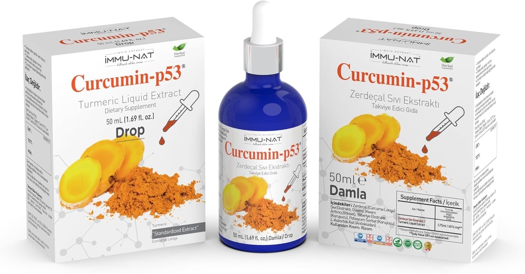 Curcumina turmerica-P53 picatura Extract lichid - Supliment vegetal, Standardizat - Îmbunătăţit absorbţie pentru imunitate - 50ml