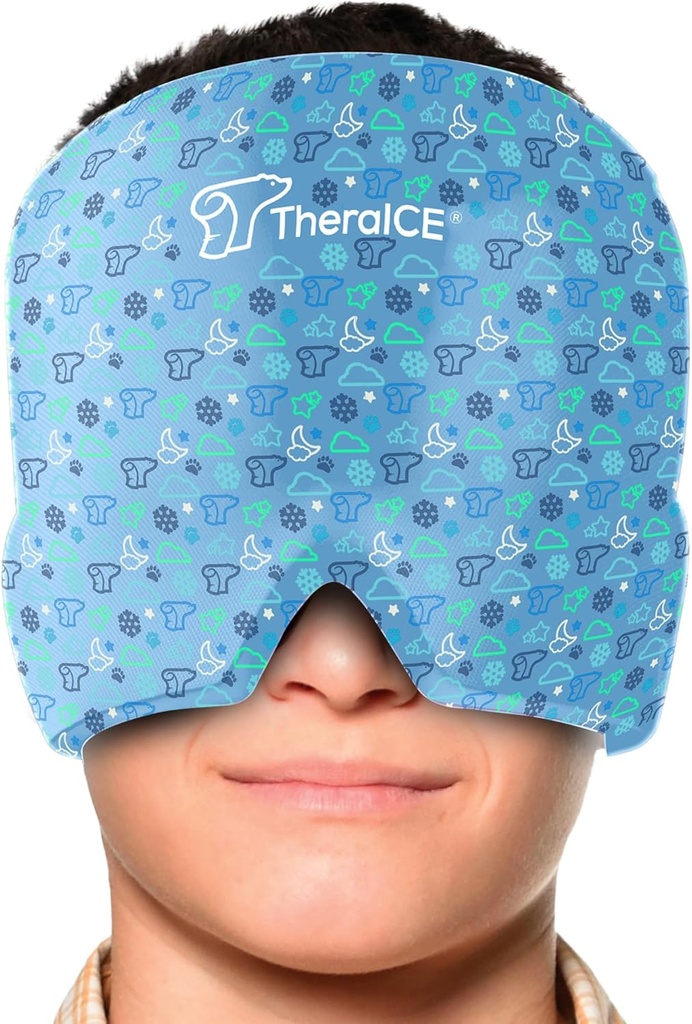 TheraICE Migrene Relief Cap Junior, Soothing Headache Boo Boo Ice Pack Mask Produse, Cooling Gel Hat JR, Face Cold Compress Head Wrap pentru Bumps, Bruises și temperaturi de răcire
