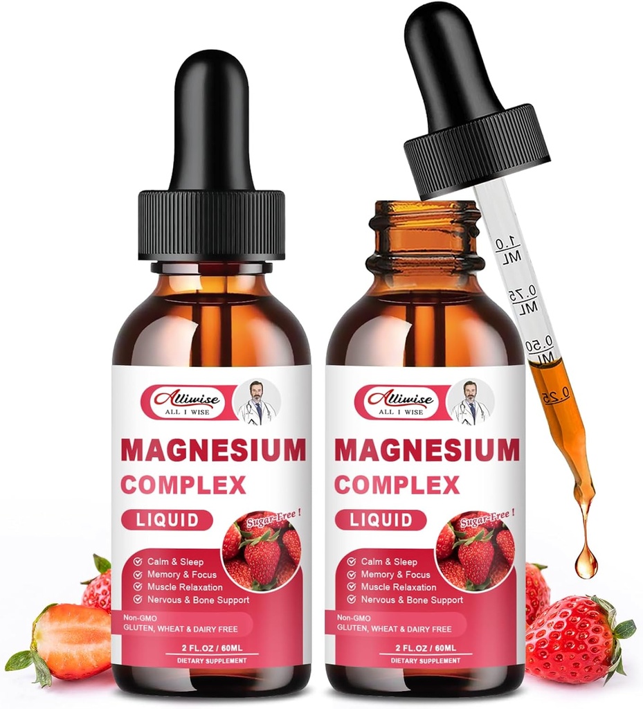 2 Pack Triple Magneziu complex picături lichide Amestec cu magneziu Glycinate 500mg, Malate şi Taurate pentru Bio-Availability Max 
