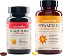 Natura Wise Vitamina B12 1000 mcg 150 Softgels & Vitamina D3 5000iu 360 Mini Softgels pentru energie, Claritate mentală, Suport osos și muscular