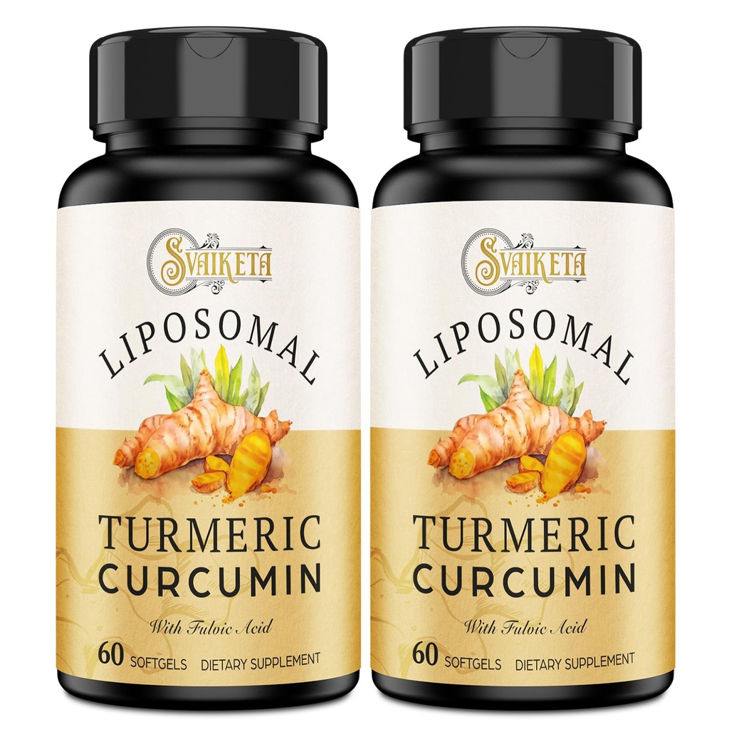 Liposomal Curcumin Supliment - 2000 mg, 95% extract de curcuminoid cu Piperina - 60 Softgels (2 flacon)