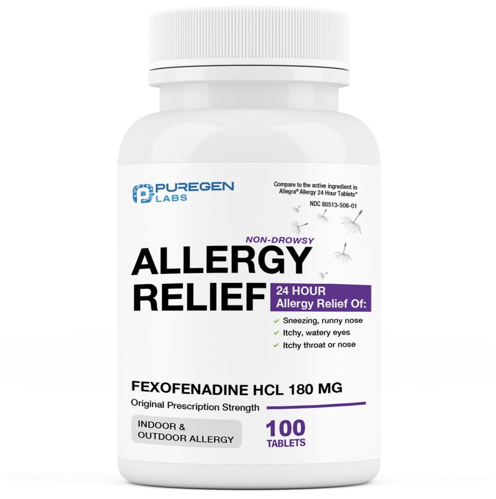 Puregen Labs Alergia Relief, Fexofenatura 180mg, 100 comprimate 