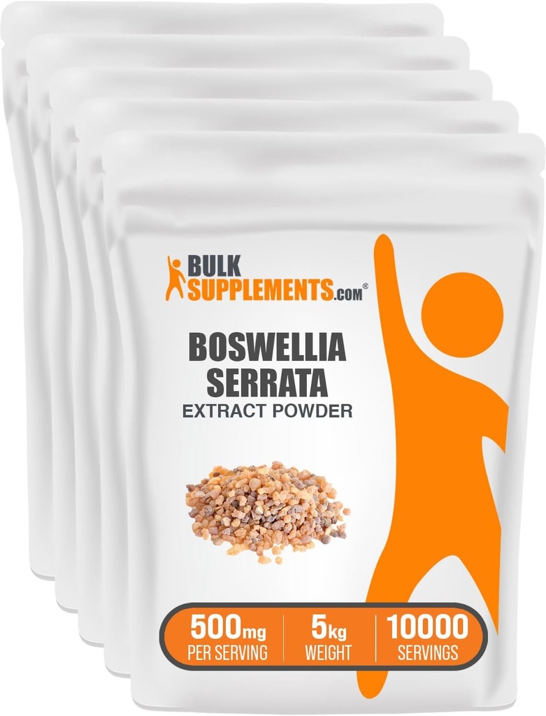 BulkSupplements.com Boswellia Serrata Extract pulbere - de la Frankincense Resin, Boswellia Serrata pulbere - Herbal Supplement, Gluten gratuit, 500 mg per Serving, 5kg (11 lbs) (Pachet de 5)