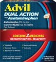 Advil Caplete cu acţiune dublă cu Acetaminofen, 250 Mg Ibuprofen şi 500 Mg Acetaminofen per doză (2 doză echivalentă) pentru 8 ore de calmare a durerii - 2 Conte x 50