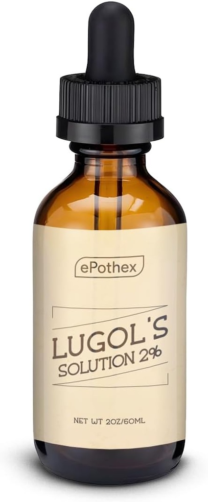 Soluţia lui Lugol 2% flacon picurător de sticlă 2 oz. Conține iod și iod de potasiu, 60ml
