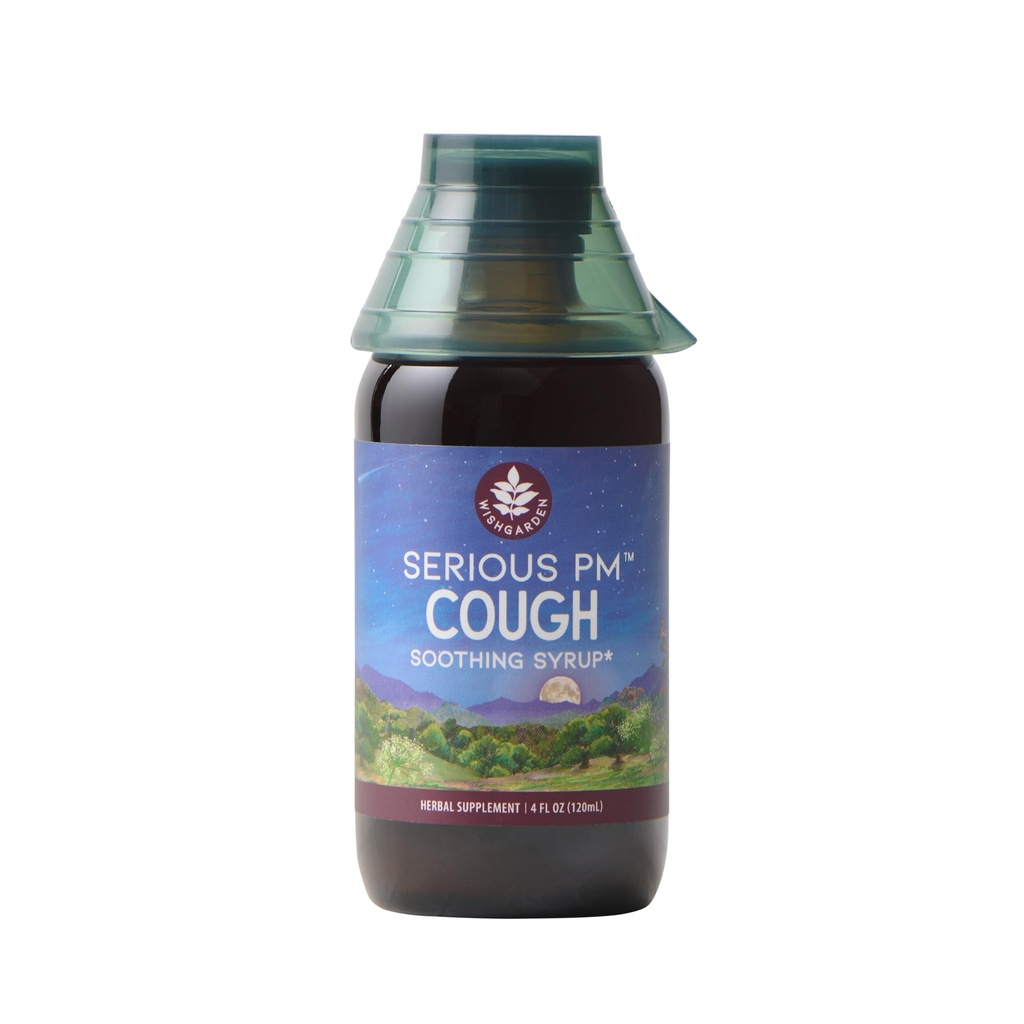 WishGarden Herbs Serious Tuse PM Soothing Sirop - Natural Herbal Nighttime Tuse Suppressant pentru adulții cu Mullein Leaf Calms Cough Reflex, Normalizes Mucus Production, Suportă somn odihnitor, 4oz