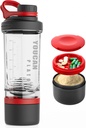 21 oz Proteine Shaker Sticla cu pulbere de stocare Container-Shaker Cupe pentru proteine Shakes-pre antrenament sticla-amestec cup-Gym Sport Sticla de apă -Făcute cu Tritan BPA gratuit,cu bile whisk sârmă,Red