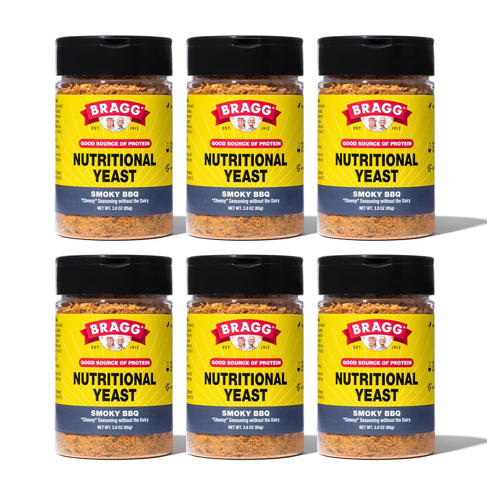 Bragg nutritional Yeast Smoky BBQ Seasoning - (6 Pack) 3 oz - Dairy-Free Parmesan Cheese Substitute - Perfect pentru salate, paste, Popcorn, și mai mult