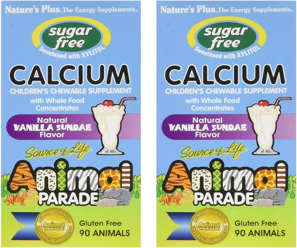 NaturasPlus Parada de animale de zahăr fără calciu pentru copii, Vanilie Sundae Aroma - 90 Tablete masticabile pentru animale, pachet de 2 - Magneziu pentru sănătatea oaselor - Gluten gratuit - 90 Serviri