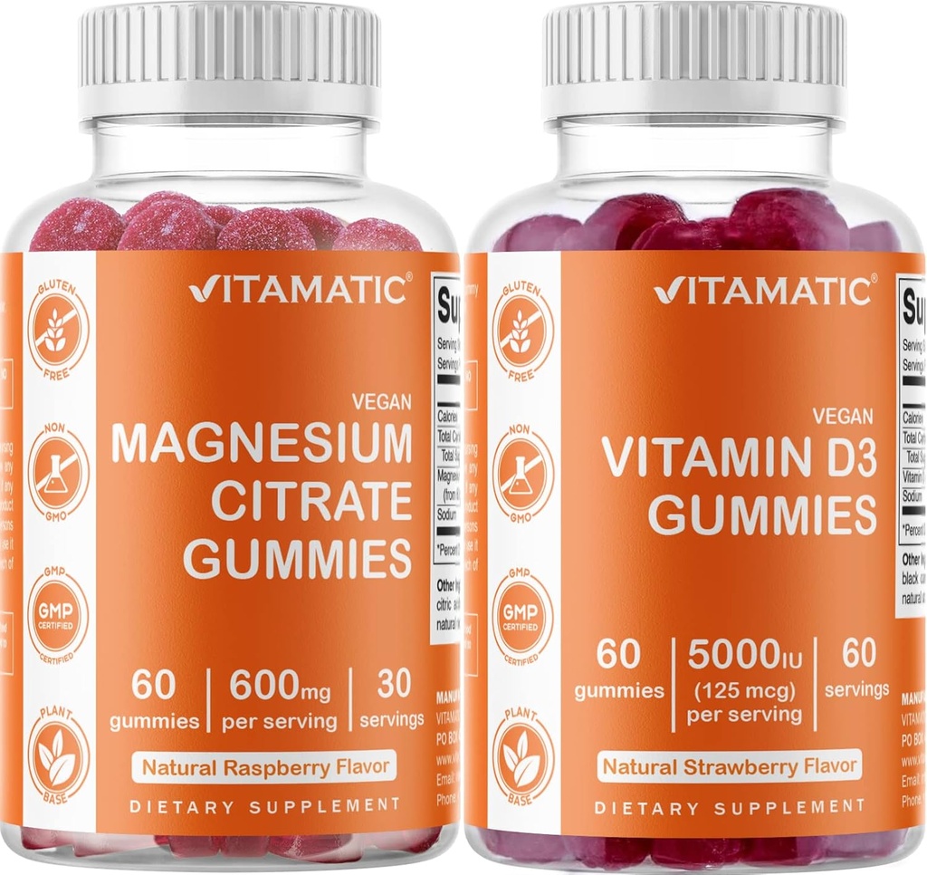 Vitamatic Magnesium & Vitamin D3 Gummies Combo - 60 Vegan Count Each