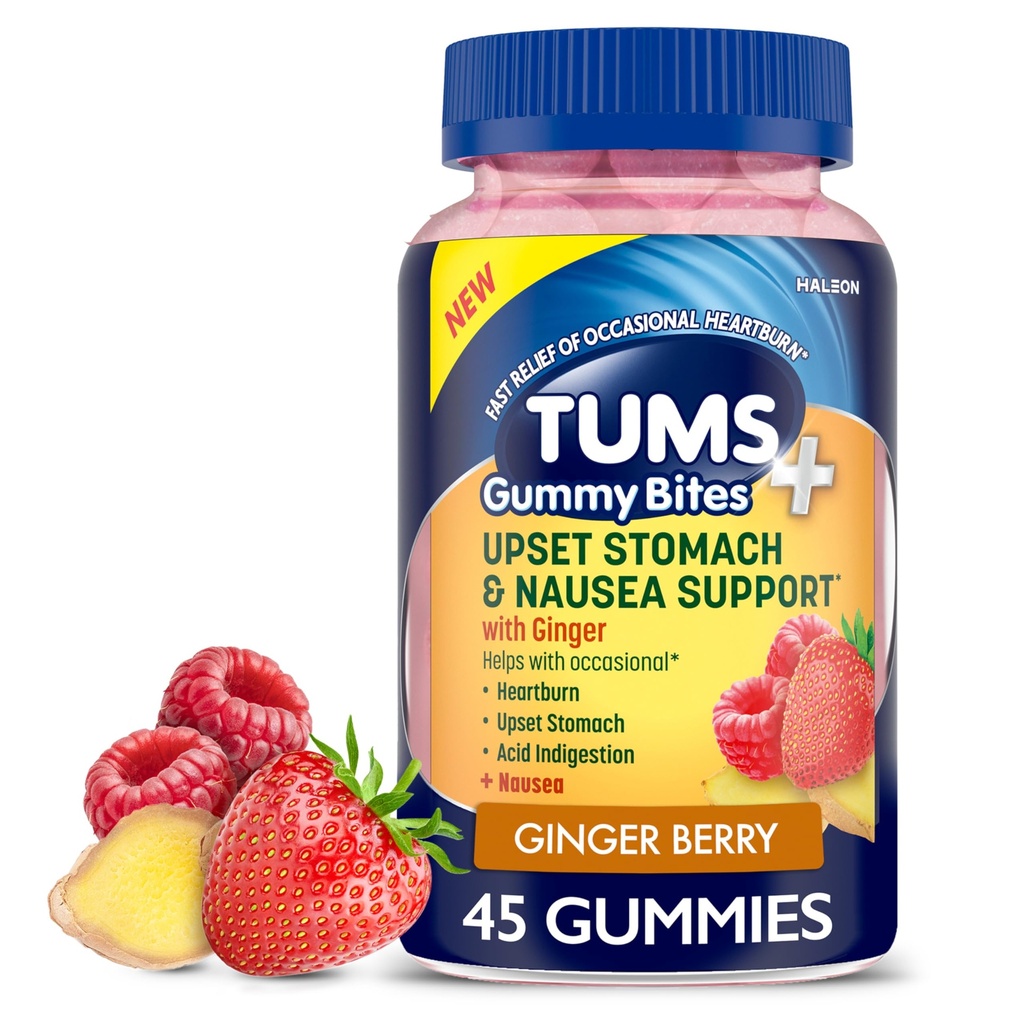 TUMS Plus Support stomac & greaţă, Supliment alimentar, Ginger Berry - 45 Conte